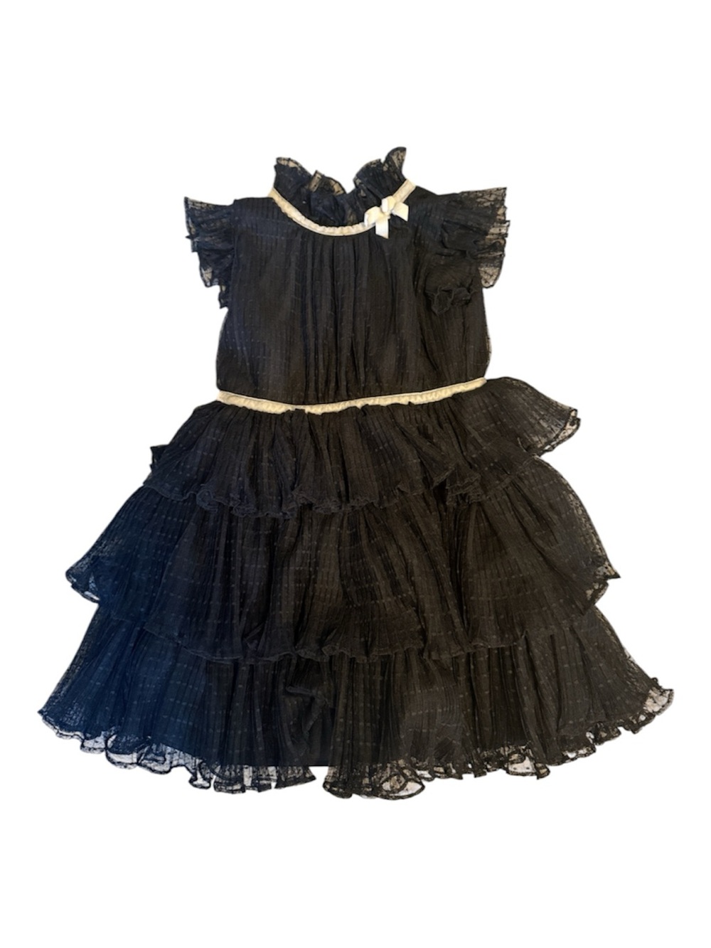 Janie and Jack Black Tiered Ruffle Dress with light gray velvet Trim